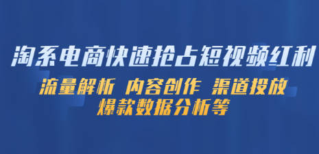 淘系电商快速抢占短视频红利：流量解析 内容创作 渠道投放 爆款数据分析等