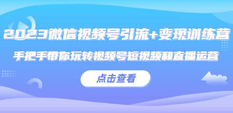 2023微信视频号引流+变现训练营：手把手带你玩转视频号短视频和直播运营!