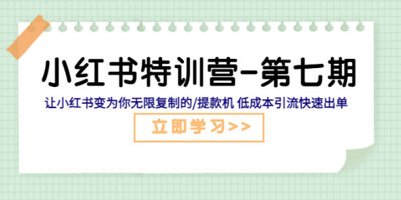 小红书特训营-第七期 让小红书变为你无限复制的/提款机 低成本引流快速出单