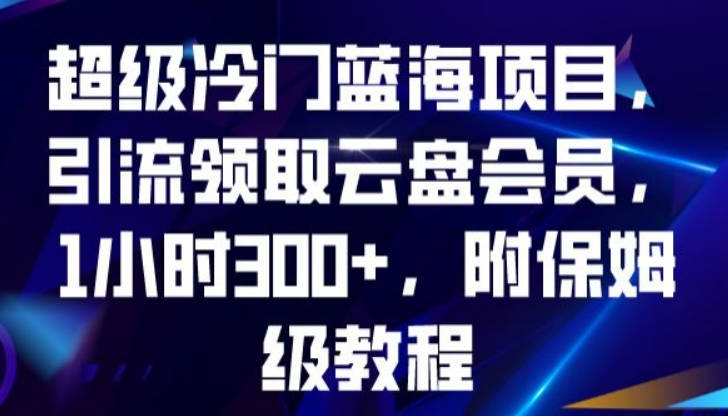 超级冷门蓝海项目，引流领取云盘会员，1小时300+，附保姆级教程