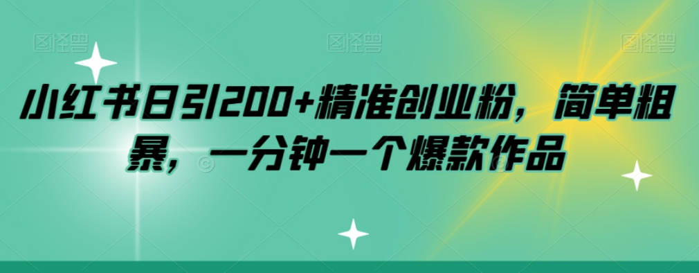 小红书日引200+精准创业粉，简单粗暴，一分钟一个爆款作品