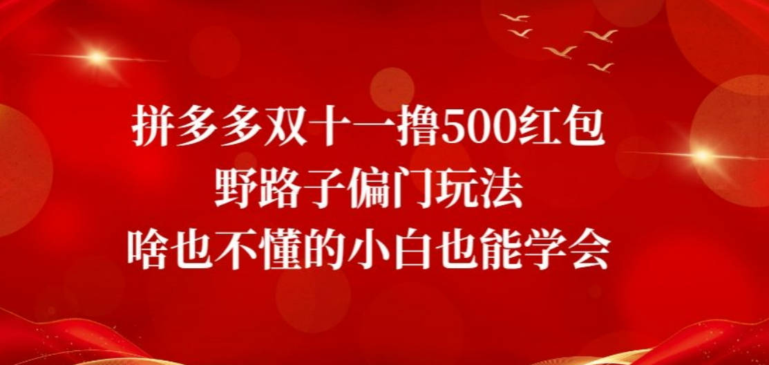 拼多多双十一撸500红包野路子偏门玩法，啥也不懂的小白也能学会