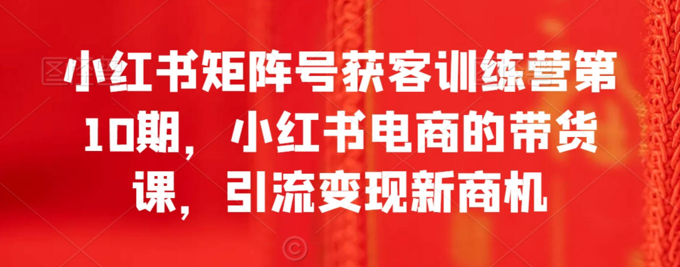 小红书矩阵号获客训练营第10期，小红书电商的带货课，引流变现新商机