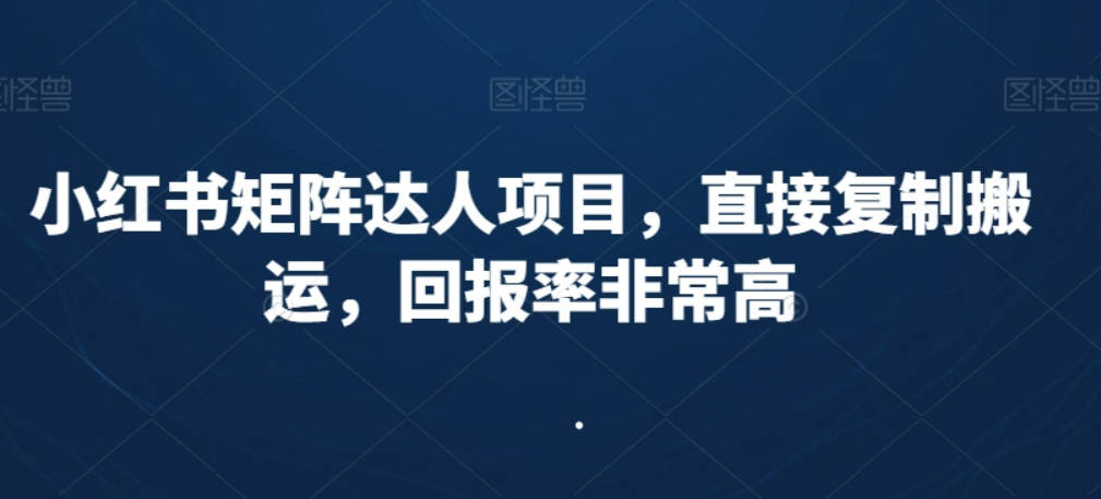 小红书矩阵达人项目，直接复制搬运，回报率非常高