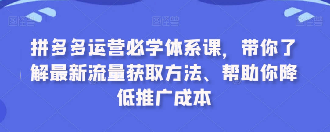 拼多多运营必学体系课，带你了解最新流量获取方法、帮助你降低推广成本