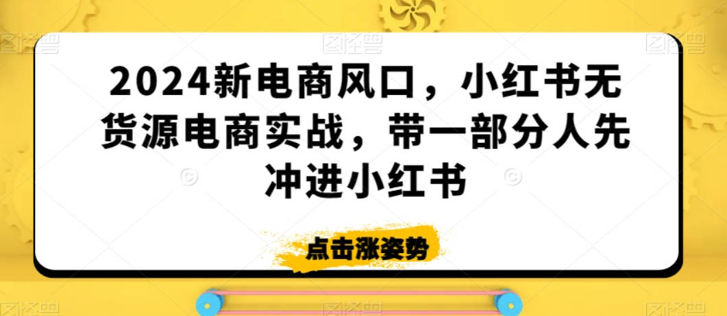 2024新电商风口，小红书无货源电商实战，带一部分人先冲进小红书