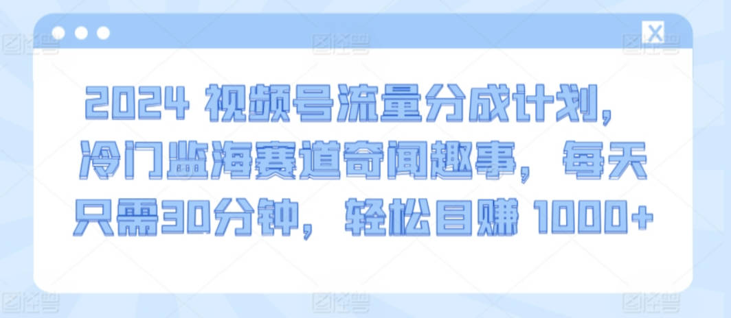 2024视频号流量分成计划，冷门监海赛道奇闻趣事，每天只需30分钟，轻松目赚 1000+【揭秘】