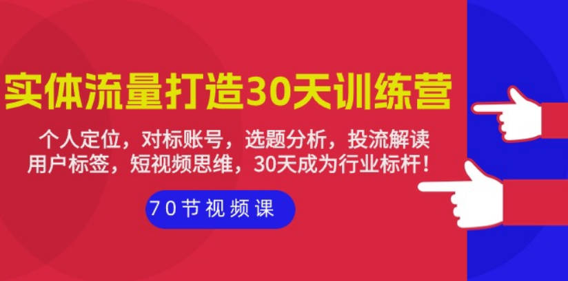 实体-流量打造-30天训练营：个人定位，对标账号，选题分析，投流解读-70节