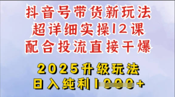 2025全新升级抖音带货玩法，一天纯利四位数，从剪辑到选品再到发布投流，超详细玩法揭秘