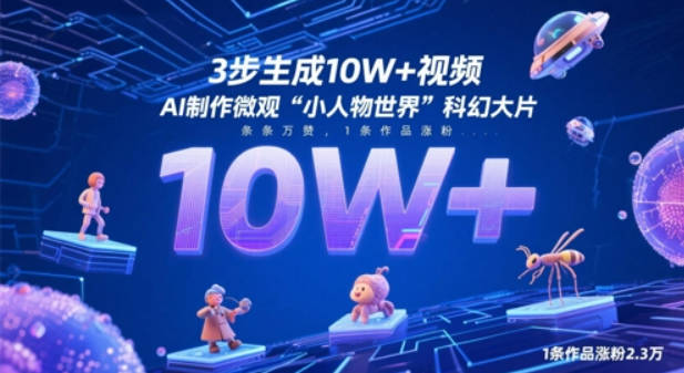 3步生成10W+视频，AI制作微观“小人物世界”科幻大片，条条万赞，1条作品涨粉2.3W