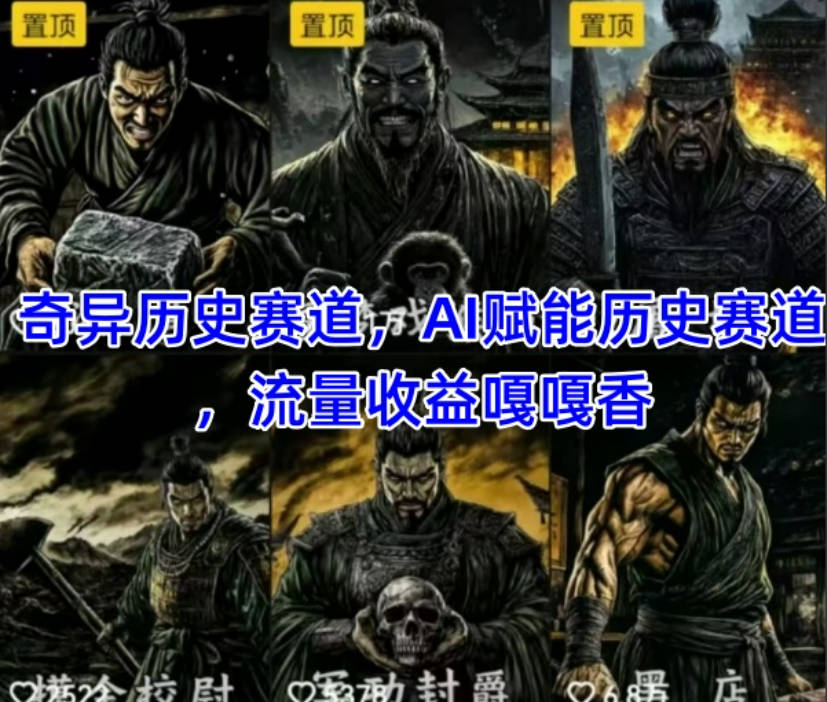 抖音奇异历史赛道，AI赋能历史赛道，流量收益嘎嘎香，狂撸伙伴计划