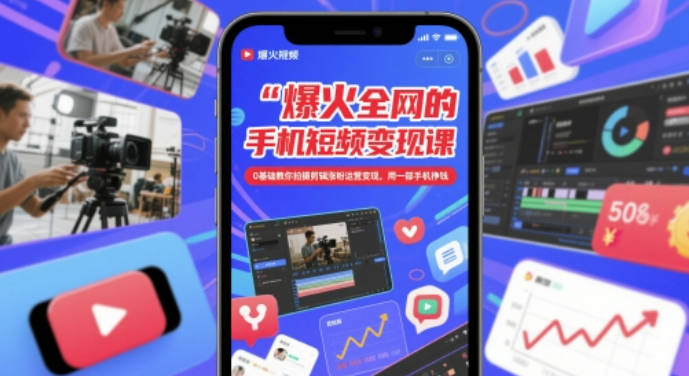 赵洋爆火全网的手机短视频变现课，0基础教你拍摄剪辑涨粉运营变现，用一部手机挣钱