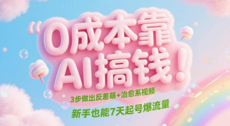 0成本靠AI搞钱！3步做出反差萌+治愈系视频，新手也能7天起号爆流量