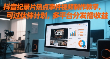 抖音纪录片热点事件视频制作教学，可过伙伴计划，多平台分发撸收益