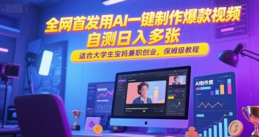 全网首发用AI一键制作爆款视频，自测日入多张，适合大学生宝妈兼职创业，保姆级教程