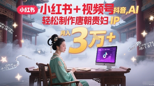 小红书+视频号+抖音，AI轻松制作唐朝贵妇IP，每天30分钟，轻松产出N条，月入3W+