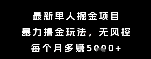 最新单人掘金项目，暴力撸金玩法，无风控，每个月多挣5k+