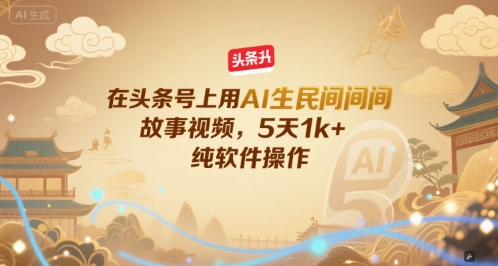 在头条号上用AI生民间故事视频，5天1k+，纯软件操作