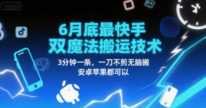 6月底最新快手双魔法搬运技术，3分钟一条，一刀不剪无脑搬，安卓苹果都可以