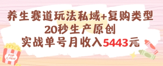 养生赛道玩法私域+复购类型，20秒生产原创实战单号月收入5k+