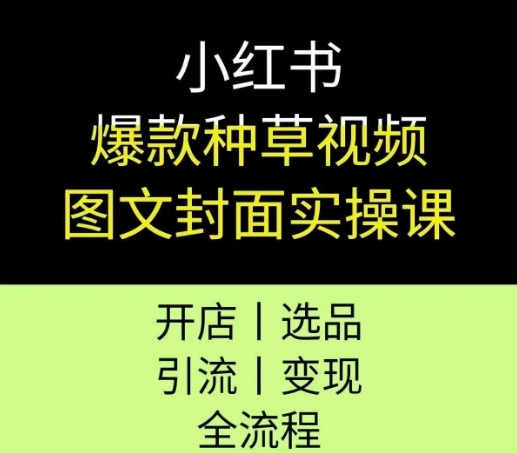 小红书爆款种草视频图文封面实操课，开店、选品、引流、变现全流程
