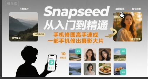 Snapseed从入门到精通，手机修图高手速成，一部手机就能修出摄影大片