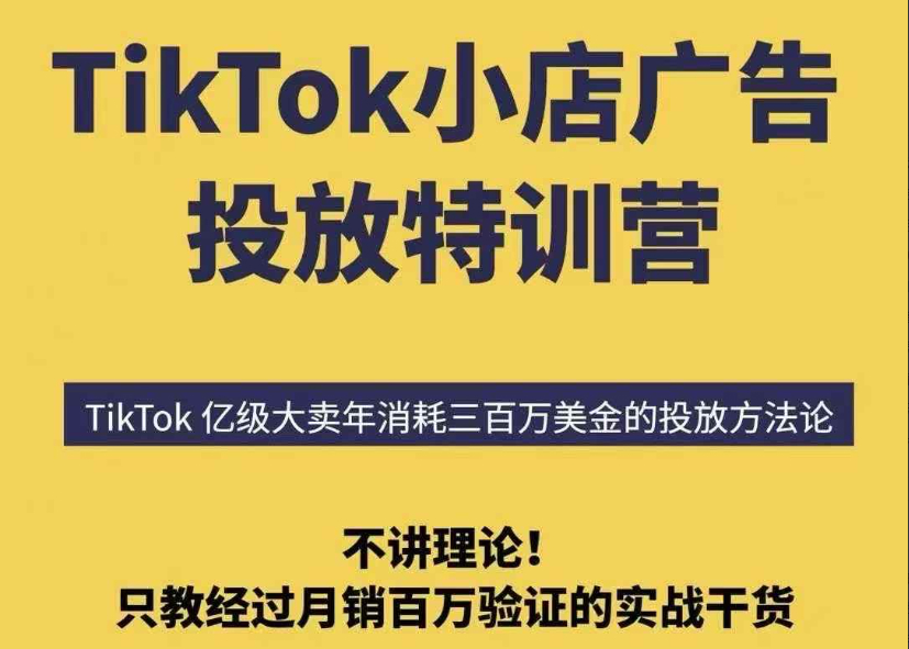 TikTok小店广告投放特训营，6天破局计划专治各种“投不动”，教你经过月销百万验证的实战干货