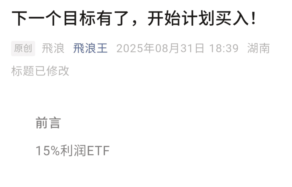 下一个目标有了，开始计划买入【飞浪王付费文250831】