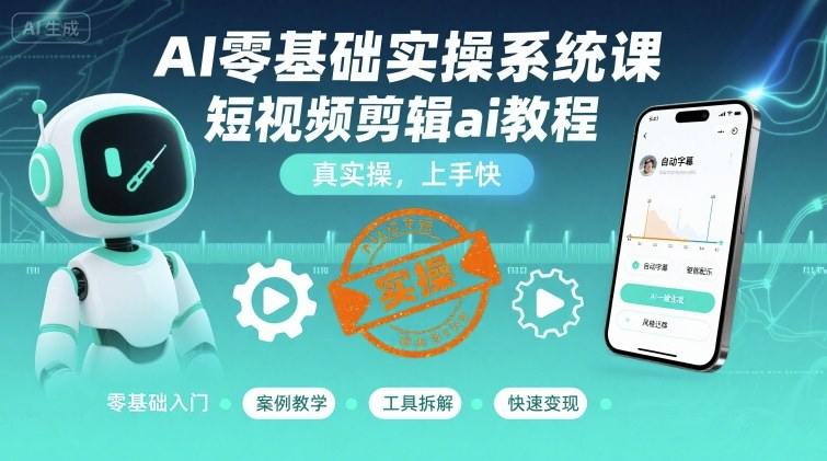 天辰AI零基础实操系统课，短视频剪辑ai教程，真实操，上手快