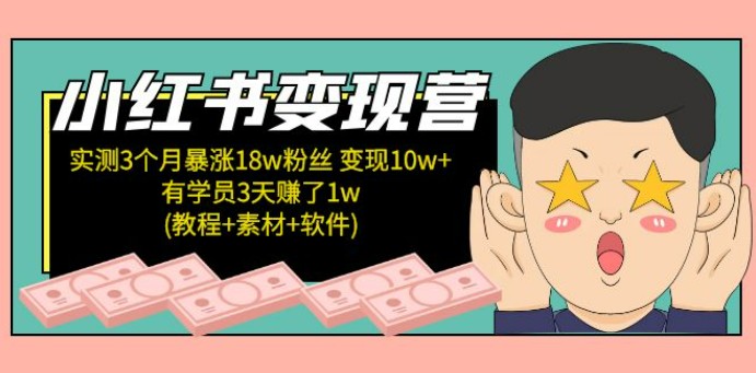 小红书变现营：实测3个月涨18w粉丝 变现10w+有学员3天赚1w(教程+素材+软件)