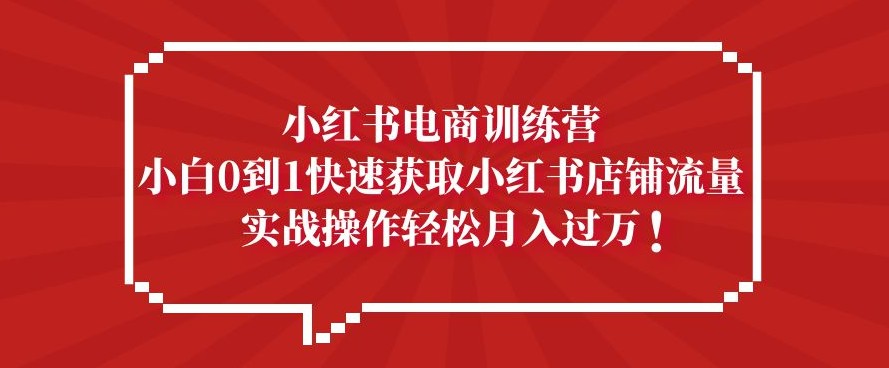 小红书电商训练营，小白0到1快速获取小红书店铺流量，实战操作月入过万